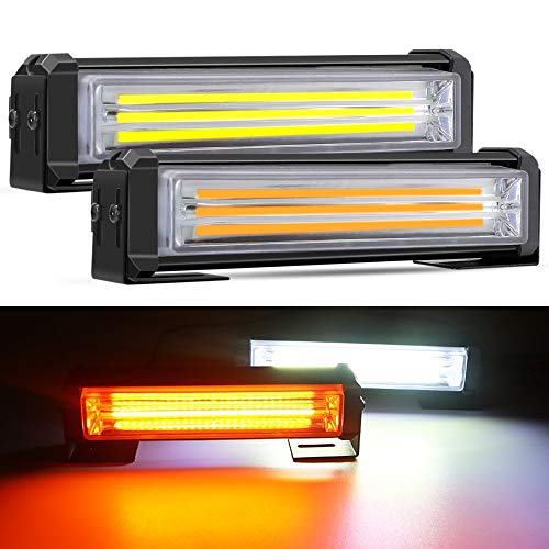 Mesllin White Amber Emergency LED Strobe Light Bar, 40w/set 6 inch Car DC 12V On Off Switch + Adjustable Mounting Bracket