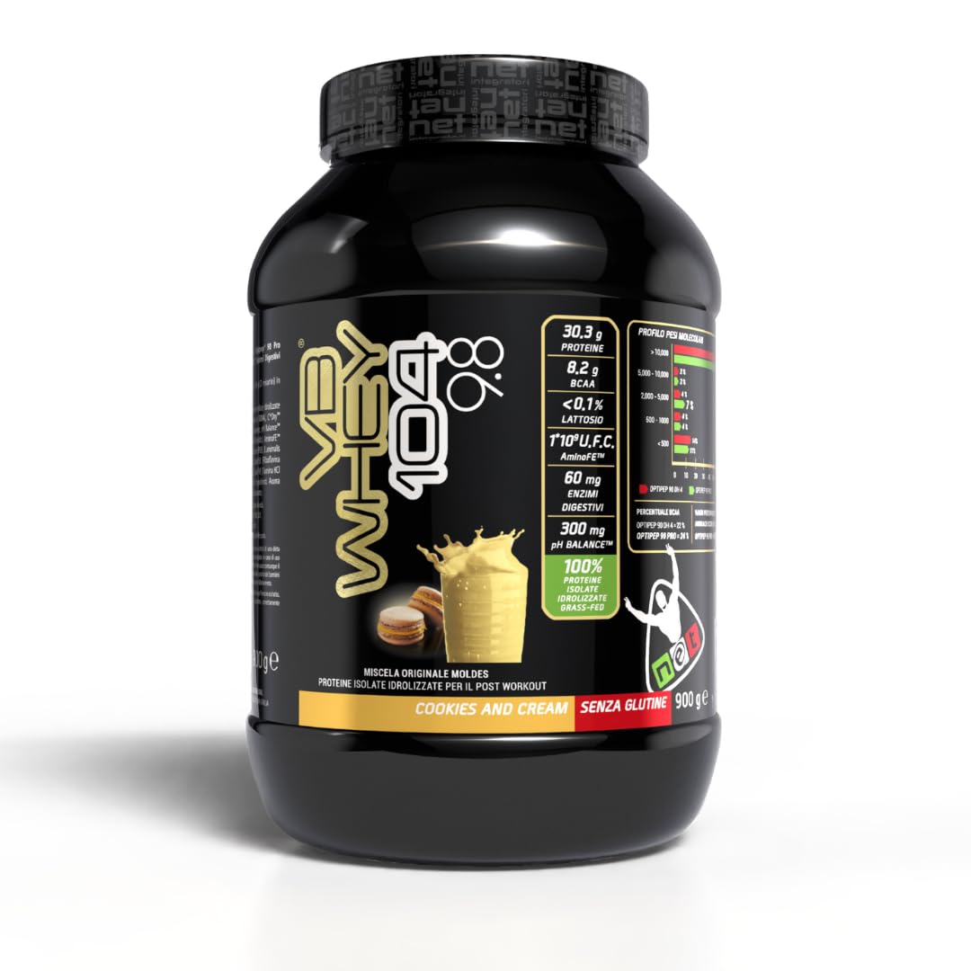NET Integratori VB WHEY 104 9.8 Optipep - 900g Cookie and Cream - Proteine Isolate Idrolizzate per via Enzimatica Con EAA e BCAA - Massimizza Sintesi Proteica, Crescita e Mantenimento Muscolare