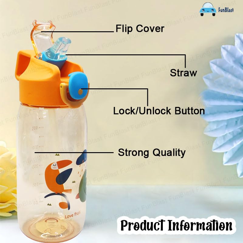 Image of FunBlast Cute Water Bottle with Sipper, Water Bottle for kids, Sipper Bottle for Kids - Anti-leak Cartoon Kids Water Bottle for Kids (550 ML) (Bird) - Tritan, Pack of 1, Multicolor