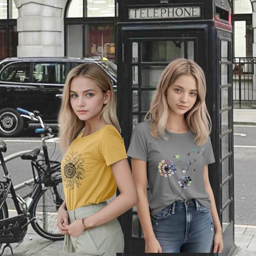 Women's Floral T-Shirts Graphic Loose Tees Sunflower Graphic Summer Short Sleeve Boho Casual Tops