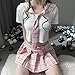 YOMORIO Anime-Inspired Sailor Style Outfit Japanese–Korean Themed Plaid Skirt Costumes for Women (Pink)