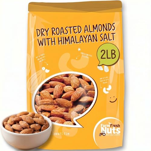 Image of Farm Fresh Nuts Roasted Salted Almonds (2LB) - Himalayan Salt, Whole | Kosher, Vegan, Gluten Free, Whole California Almonds, Dry Roasted Small Batch, Himalayan Salt, Super Crunchy