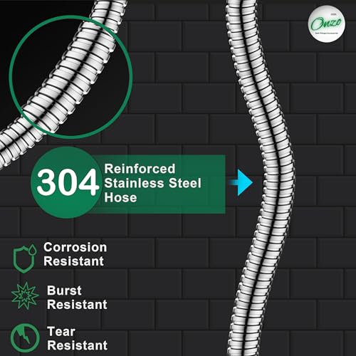 Image of Onzo Stainless Steel 304 Rust Free Flexible Shower Hose Pipe Ideal for Toilet /Health Faucets, Jet Sprays & Hand Showers in High End Luxury Bathrooms, Chrome Finish - 1 Meters