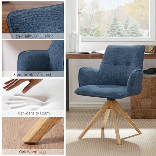Sillón giratorio tapizado azul moderno sin ruedas miniatura 4