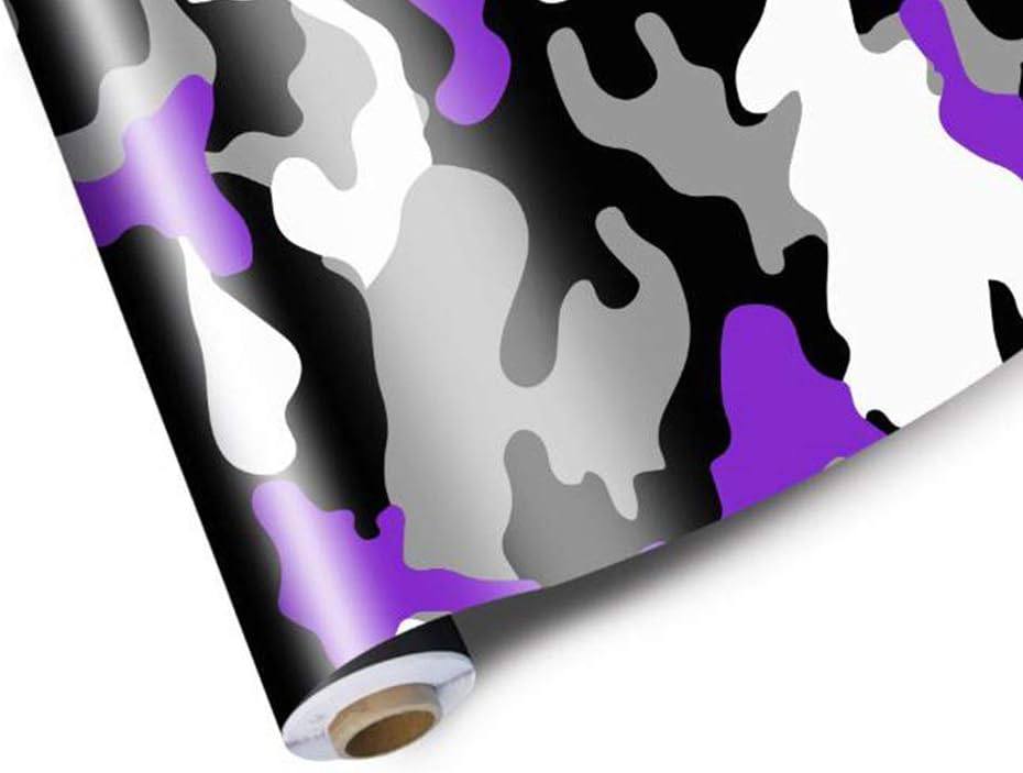 Camouflage Vinyl Film Wrap Decal Air Bubble Free Purple Black White Gray + Free Tool Kit (72" x 60" / 6FT x 5FT)