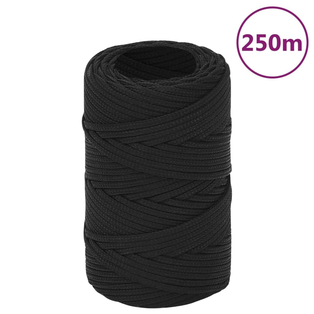 Corde d'Amarrage de Bateau, Corde de Levage en Bobine pour Transport Séchage du Linge, Résistant à la Déchirure, Noir Complet 2 mm x 250 m Polypropylène