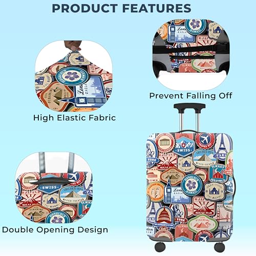 Image of Kraptick Printed Luggage Cover - Suitcase Cover with Double Opening Design,Travel Suitcase Cover for Protection, Protective Elastic Trolley Cover,Travel Bag Cover with Round Printed Design(26-28 Inch)