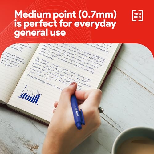 Image of Staples TRU RED Retractable Gel Pens, Medium Point 0.7mm, Blue Ink, 12 Pack - Quick-Dry Pens for Smooth, Smear-Free Writing