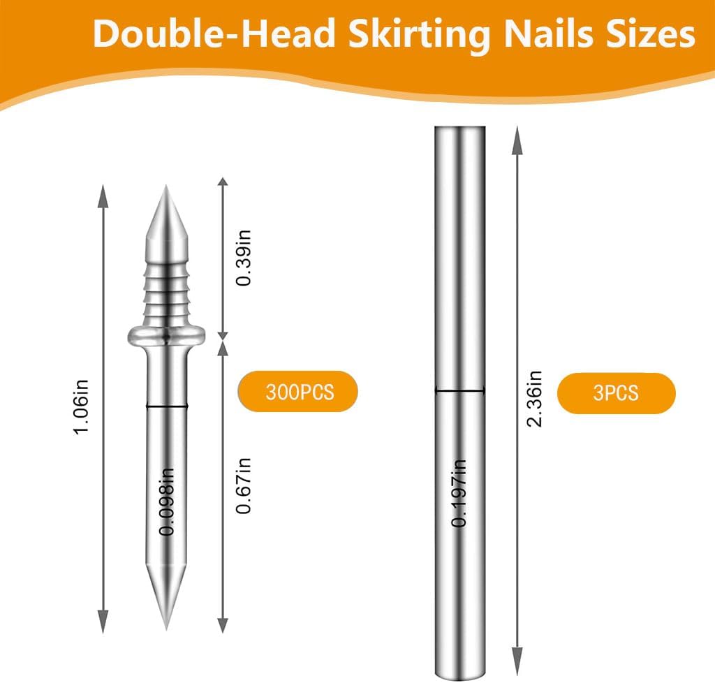 Double Headed Nails 300 Pack No Mark Invisible Ended Sided Seamless Traceless Nails No Show for Baseboards Trim Skirting