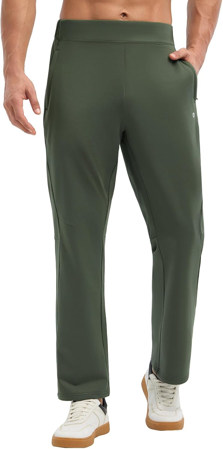 baleaf Men's Fleece Lined Pants Waterproof Sweatpants with 3 Pockets Open Bottom Winter Thermal Athletic Pants