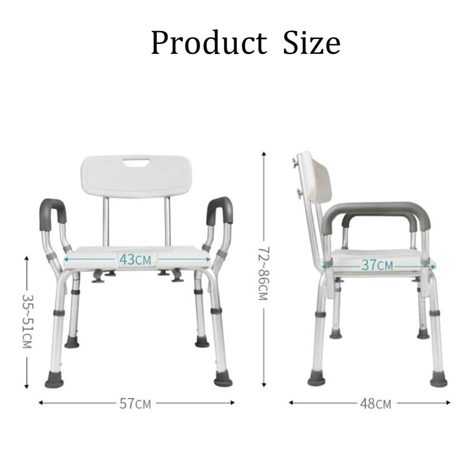 Silla de Ducha con Brazos y Respaldo - con Asiento en Forma de U - Marco Elevador de Inodoro - Taburete de Ducha de bañera Ajustable en Altura - Soporta hasta 300 Libras - Silla de
