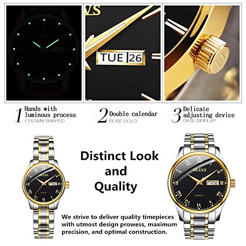 OLEVS Black Face Mens Inexpensive Great Watches for Men Fashion Waterproof Watch Casual Calendar Date Mens Fashion Steel Watch with Analog Quartz Couple Watches Valentine's Day for Men 2020