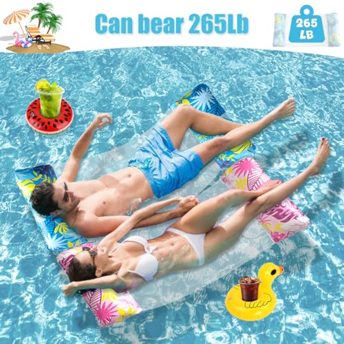 3 Pack Lilo Pool Inflatables, Swimming Floats Water Hammock Pool Toys for Adults, 2 Air Pumps, Cool Mesh, 4 in 1 Relaxing Pool Lounger Chair Seat Mattress for Beach Summer Holiday - Image 2