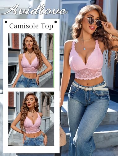 Image of Avidlove Bralettes for Women Lace Wireless Bra V Neck Racerback Crop Top Adjustable Lingerie No Padded