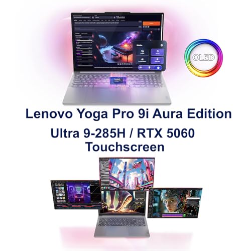 Image of Lenovo Yoga Pro 9i Aura Edition Creator Laptop 16.0 inch Touchscreen OLED 3.2K Display (Intel Ultra 9-285H, 32GB LPDDR5X, 2TB PCIe SSD, GeForce RTX 5060, Backlit KB, Win 11 Pro) w /DKZ USB Port Expander