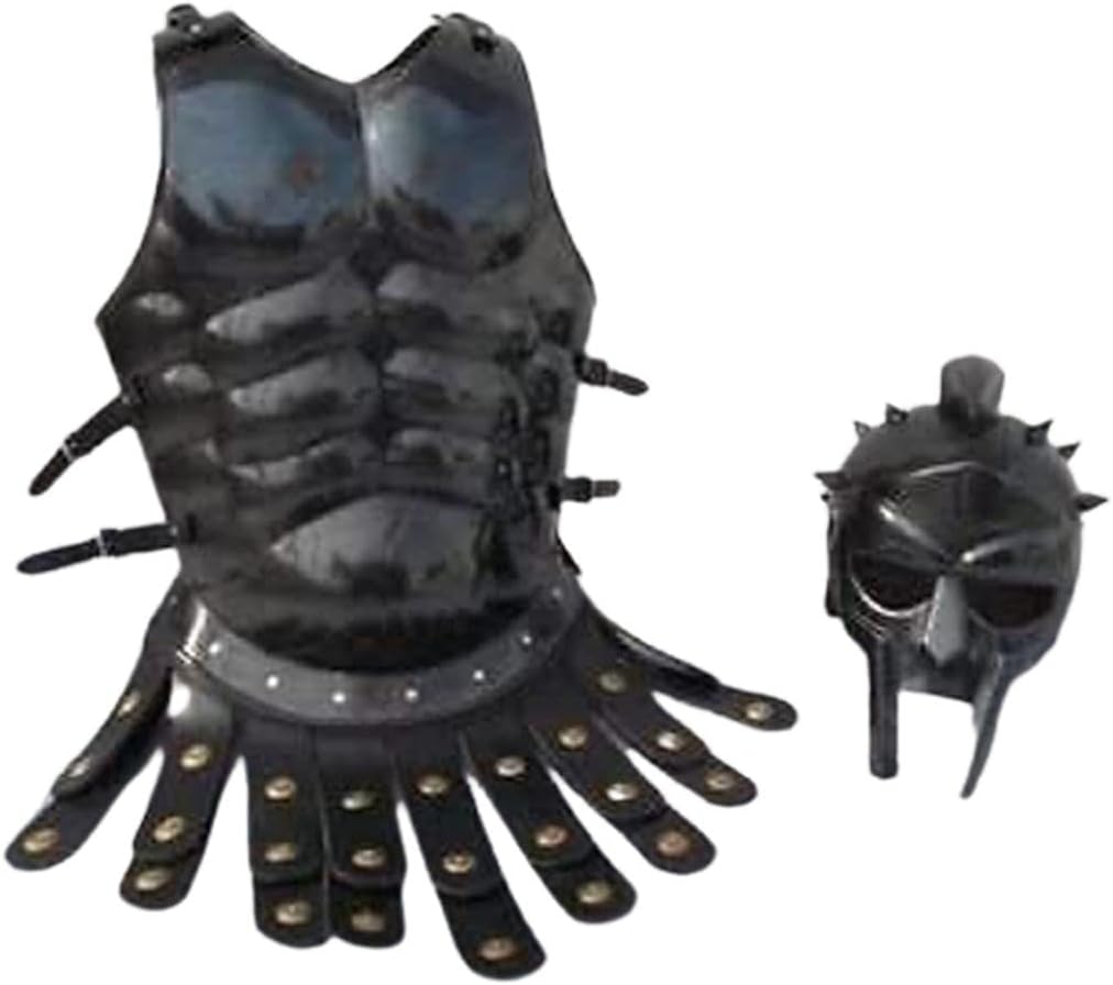 Maximus Gladiator Helmet Medieval Roman Armor Spartan Costume w/ Muscle Jacket