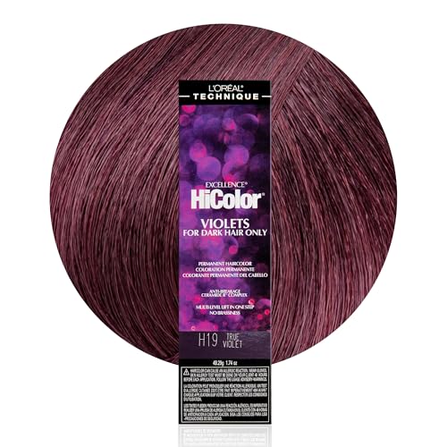 L'OREAL TECHNIQUE HiColor Violet & Black Shades Permanent Hair Color - Anti-Breakage Ceramide R Complex, Multi-Lift With No Brassiness, For Dark Bases and Long Lasting Color, H19 True Violet