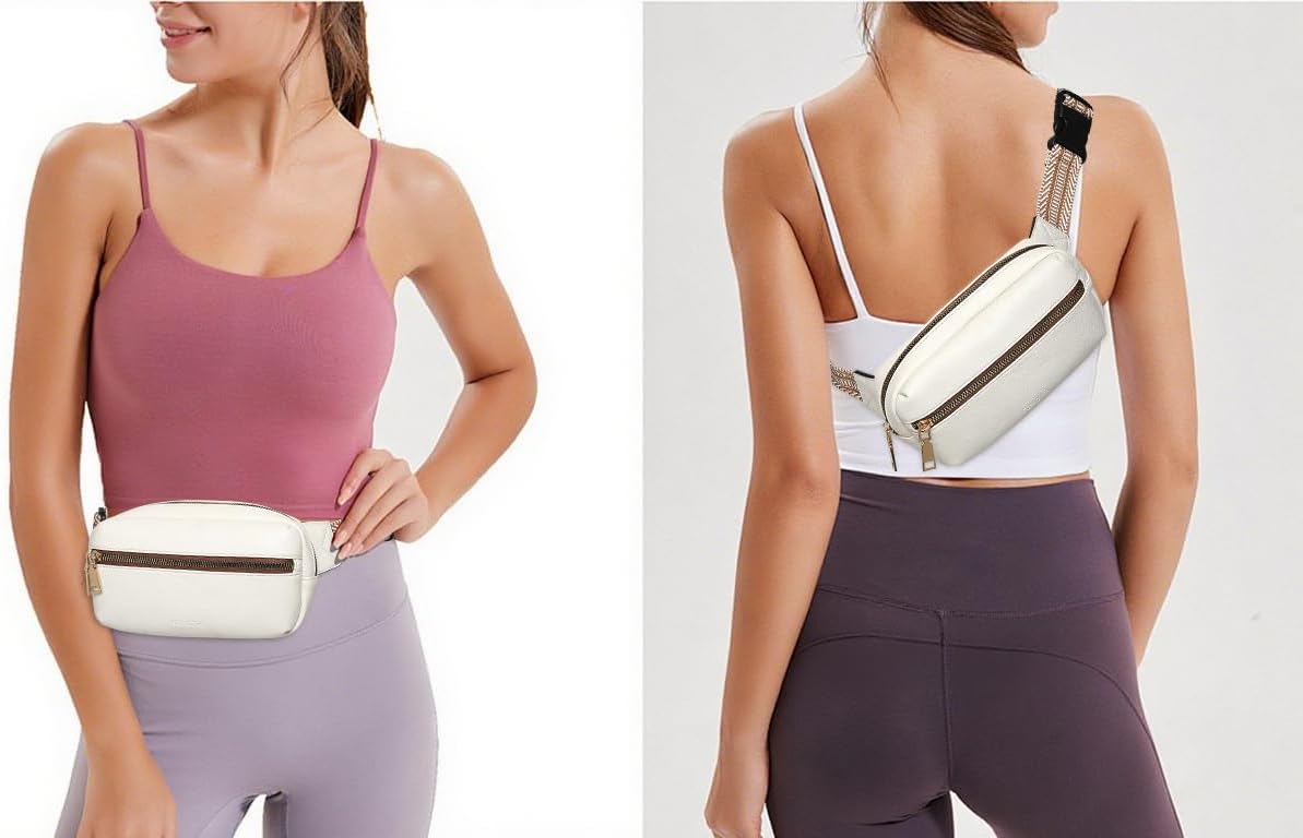 FOXLOVER Small Leather Fanny Packs for Women Waterproof Belt Bag Crossbody Sling Chest Bag Designer Mini Travel Purse(White) - Image 8