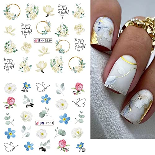 Yosomk 12 Sheets Flower Nail Art Stickers Decals Summer Lily Nail Decals Water Transfer Nail Art Supplies Orchid Butterfly Dragonfly Colorful Design Nail Accessories For Women Nail Decorations. #TOP4