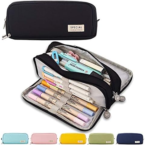 X SIM FITNESSX Federmäppchen Federtaschen Teenager Mädchen Mäppchen Etui Stifte 3 Fach, Große Kapazität Pencil Case für Schule & Büro (Schwarz) Cover