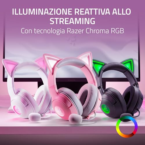Kraken Kitty V2 - Auriculares RGB por cable con orejas de gatito (Iluminación reactiva al streaming, Micrófono cardioide HyperClear, Diafragmas de 40mm TriForce, Sonido envolvente) Negro - Cuffia gaming - Immagine 3