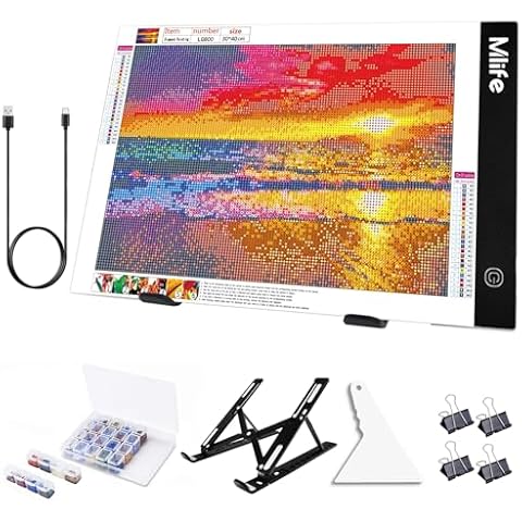 Mlife Diamond Art Painting A4 LED Light Pad - Dimmable Light Board Kit, Apply to Full Drill & Partial Drill 5D Diamond Art with Detachable Stand and Clips Cover