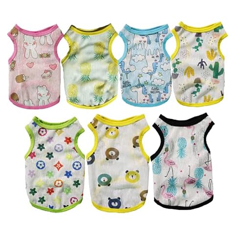 7 PCS Dogs Shirt Breathable Pet Sweatshirt Cute Dog Clothes Printed Dog T-shirt Puppy Outfits For Small Dogs or Medium Dogs Cover