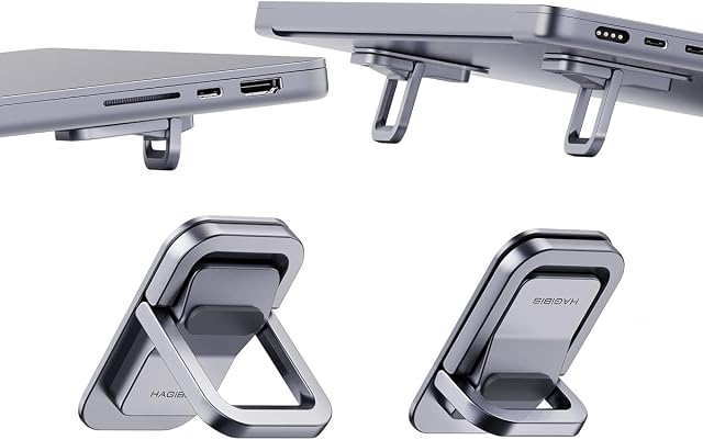 Hagibis Laptop Stand Adjustable Height for Desk, Portable Invisible Laptop Riser, Ergonomic Mount Keyboard Kickstands Aluminum Cooling Pad for MacBook Pro Air, Tablet Laptop (Grey)
