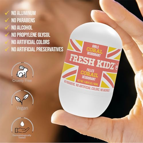 Fresh Kidz Roll On Deodorant For Kids And Teens - Baking Soda And Aluminum-Free 24 Hour Protection For Sensitive Skin - Girls "Coral" 1.86 Fl.Oz. thumb #5