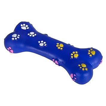SI Pet Mart Colorful Squeaky Rubber Non Toxic Sound & Chew Bone Toy with Paw Prints for Puppies & Small Dogs (Color May Vary)