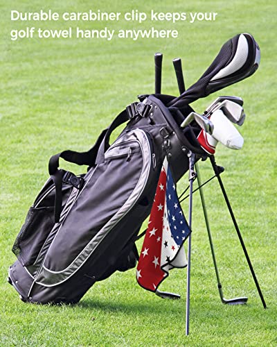 Golf Towel For Golf Bags With Heavy Duty Carabiner Clip American Stars On Red White Blue Microfiber Waffle Golf Towels For Men Women,Quick Dry Towels For Cleaning Club And Balls #TOP6