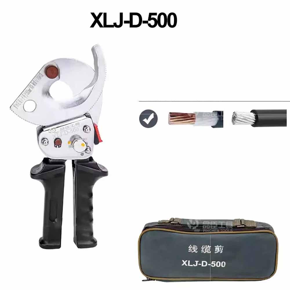 XLJ-D-500 przecinak do kabli z grzechotką, odpowiednie kable miedziane/aluminiowe 500 mm², ręczne narzędzie tnące, chowany uchwyt