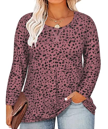 Image of CARCOS Plus Size Tops for Women Color Block Flower /Striped /Camo Crew Neck Long Sleeve Tee Shirt