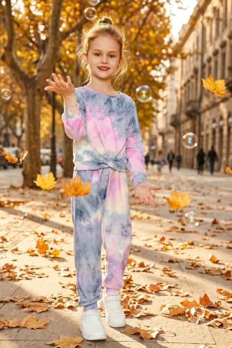 Image of Arshiner Girls 2 Piece Outfits Fashion Twist Front Tracksuit Long Sleeve Pullover Sweatshirt Sweatpants Jogger set Sweatsuit