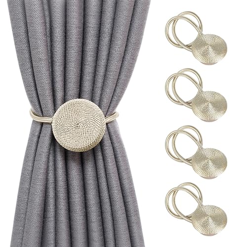 SPDYCESS 4 Pezzi Fermatende Magnetici per Tende 40cm Corda per Tende Tieback Fermi per Tendaggi - Cravatta per Tende Tie Band Intrecciata Fibbia in Tieback per Tende, Beige
