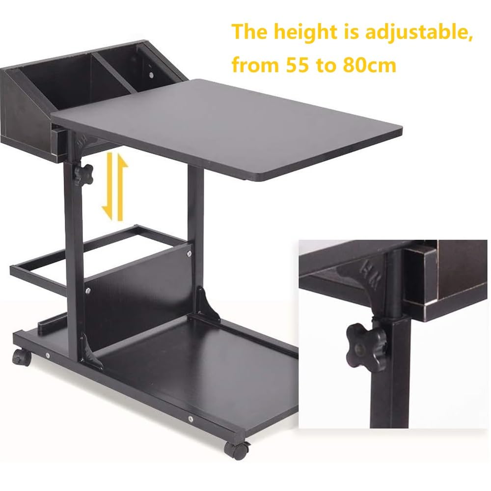 sogesfurniture Table d'appoint mobile réglable en hauteur avec roulettes - Espace de rangement - Pour chambre à coucher, salon - 50 x 40 x 55-80 cm - Noir