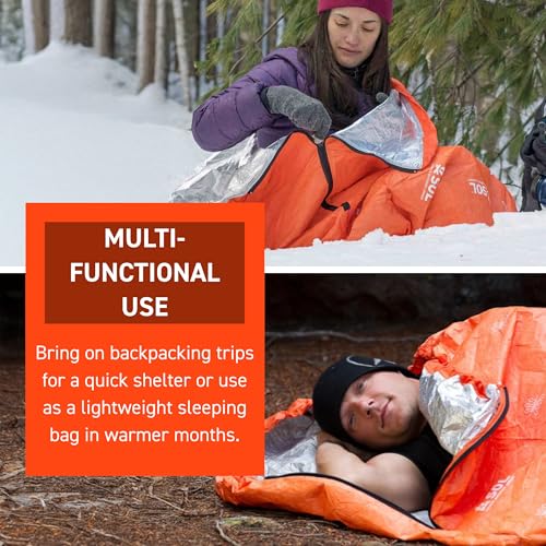 SOL Escape Bivvy con Capucha - Manta de Preparación para Emergencias - Reflecta hasta 70% del Calor Corporal - Bivvy de Supervivencia al Aire Libre - Resistente al Agua - Durable y Transpirable - Suministros para Camping de Invierno - Naranja miniatura 5