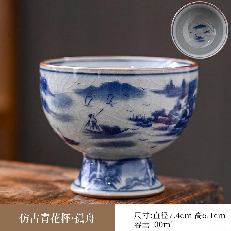 Zestaw do herbaty Chiński zestaw do herbaty, 7,4 * 6,1 CM Niebiesko-biały porcelanowy kubek do herbaty Ceramiczny kielich Porcelanowy wina Kubek kawy(Qingming River Map)