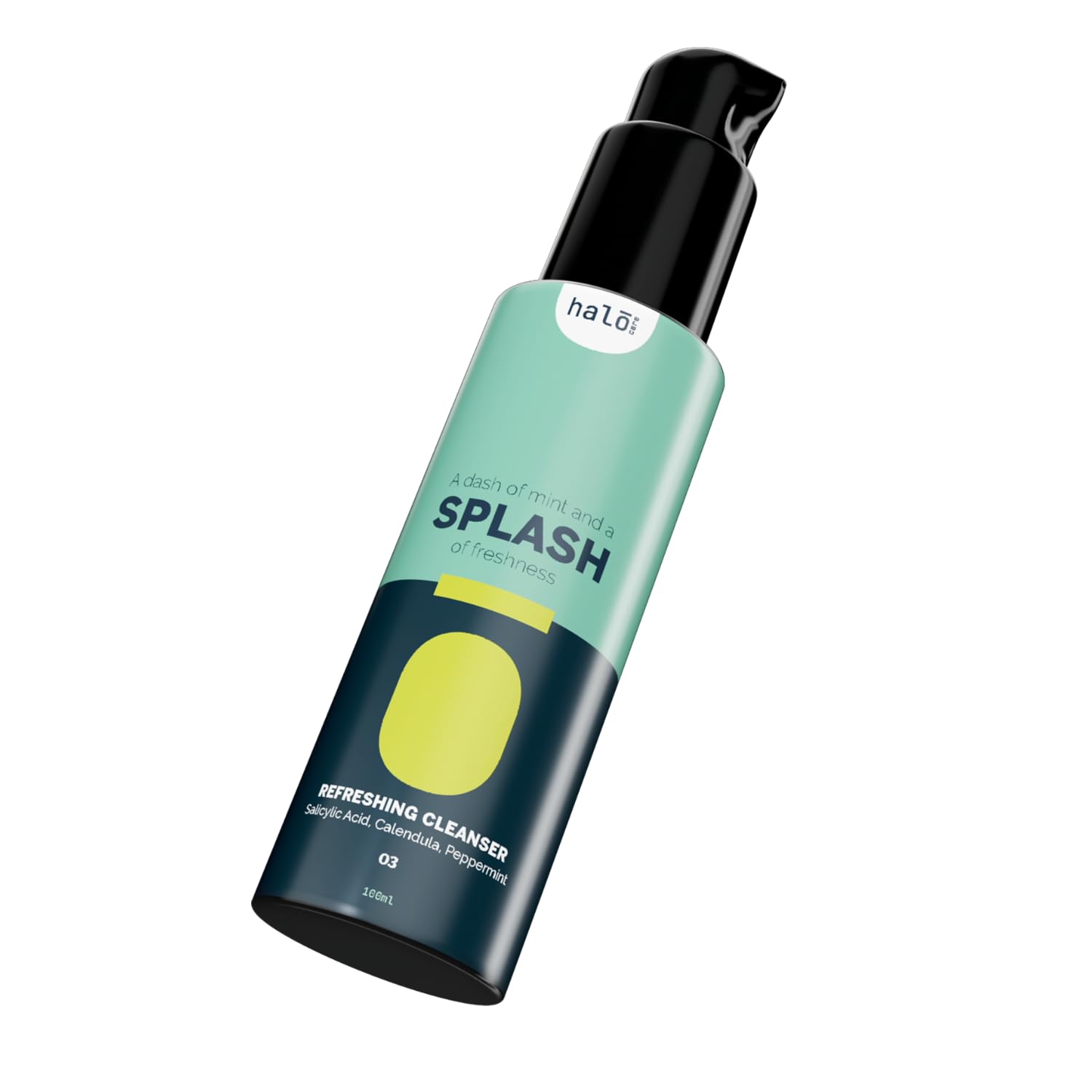 Halo Care Splash Face & Scalp Wash For Men (100 mL) | Low pH, Oil Control, Anti Acne & Cooling | Salicylic Acid (1%), Calendula, Peppermint & Vitamin E, BHA | Shaved & Sensitive Skin Friendly