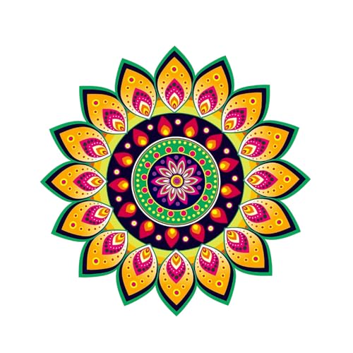 Self-Adhesive Rangoli Stickers 30x30 cm | Floral Mandala Design for Door Floor & Pooja Room | Waterproof Diwali & Festival Decorative Sticker (Traditional Peacock Multicolor)