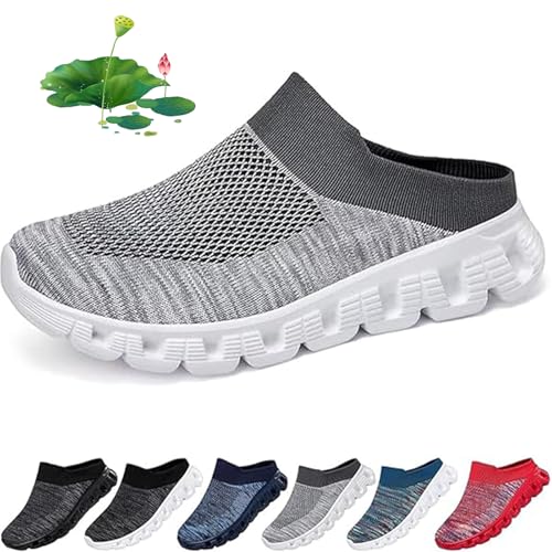 ZHCBAUA Pantuflas tejidas transpirables para hombre, sandalias ortopédicas de verano con malla hueca para caminar, con soporte de arco para hombre, gris, 44 EU