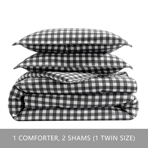 Image of Eddie Bauer - Queen Comforter Set, Reversible Cotton Bedding with Matching Shams, Luxurious Bedding Set for Colder Months (Preston Grey, Queen)
