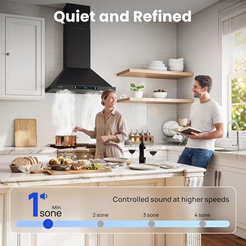 Image of IKTCH 30 inch Black Wall Mount Range Hood, 900 CFM Ducted /Ductless Stainless Steel Vent Hood with Gesture Sensing & Touch Control Switch Panel, 2 Pcs Adjustable Lights