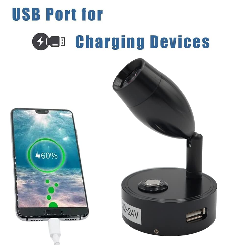 Spot LED Pour Voiture - Lampe De Lecture 12V, Réglage Tactile, Rotation 180°, Ports USB/Type-C, Pour Camping-Car, Van, Bateau
