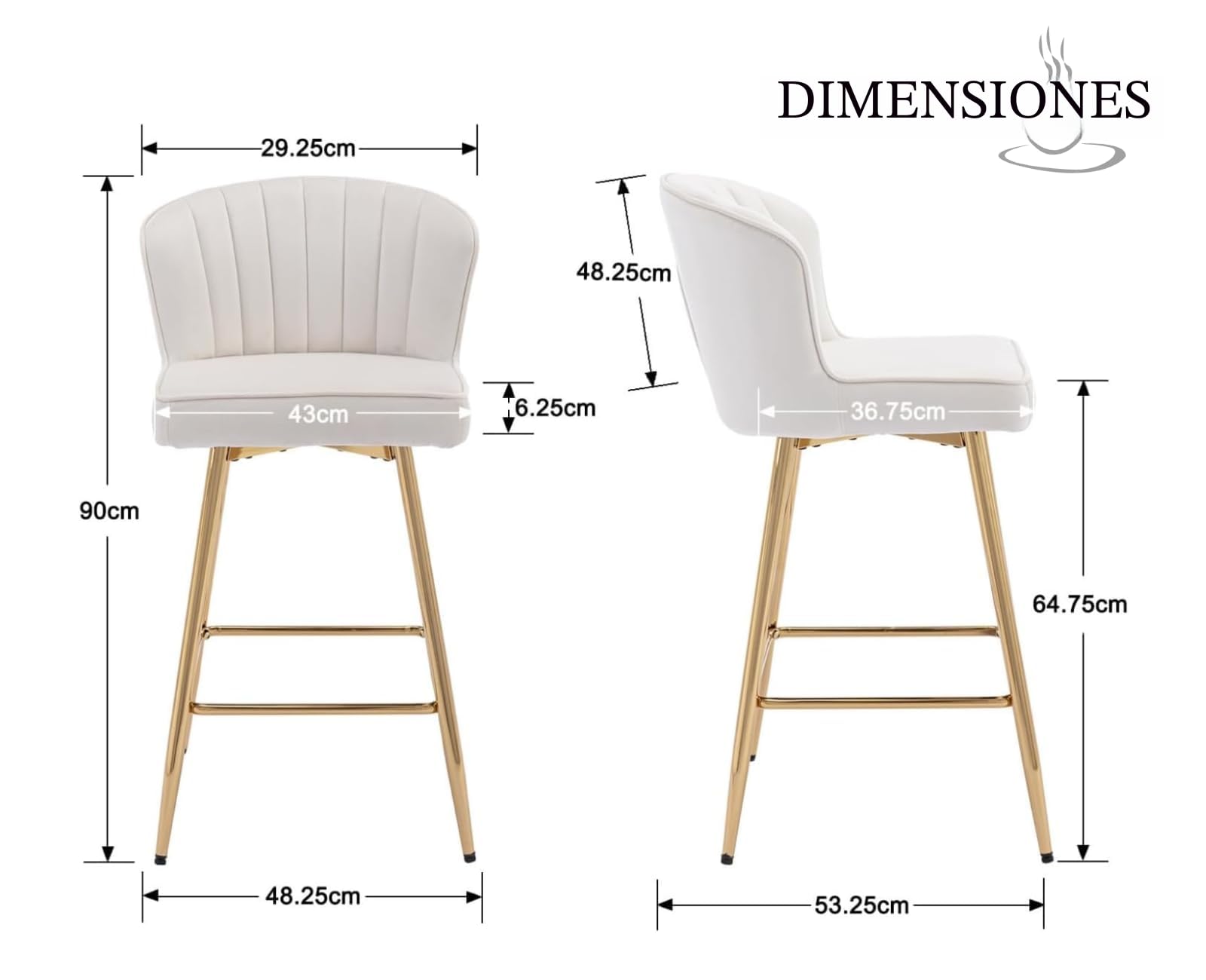 chairus 2PCS Taburetes de Bar Terciopelo con Patas Doradas, Beige | Sillas Barra Altas, Modernos con Cojín Suave, Para Hogar/Isla de Cocina