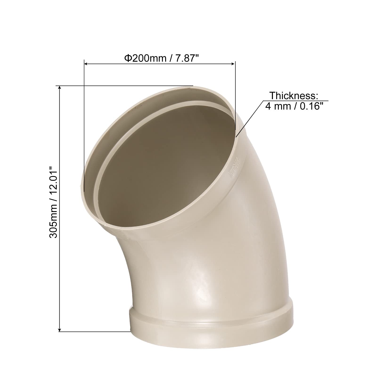 PATIKIL 8" ID Codo 45 Grados Conducto Tubería Conector, Ventilación Tubo Manguera Fuego-Resistente Adaptador para Bricolaje Hogar Fábrica Industrial Ventilación Sistemas