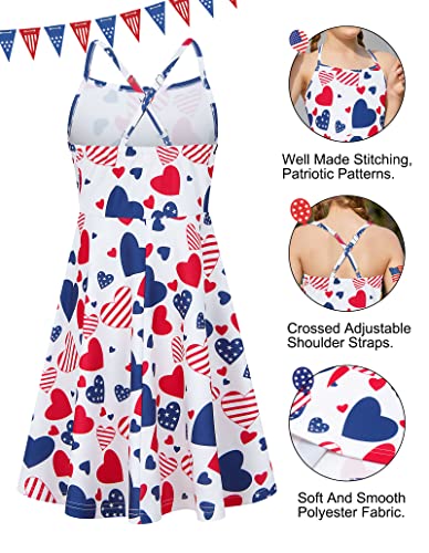 Girls 4th of July Summer Dresses Patriotic American Flag Adjusted Spaghetti Strap Dress Size 4-112