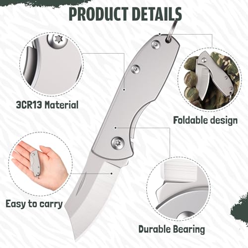 Image of Lothee 3 Pcs EDC Folding Knives - Stainless Steel, 2.48 inch Folded Size, Sharp Portable Tool Knife for Camping Hiking Survival, Practical Gear for Men Women (Silver)