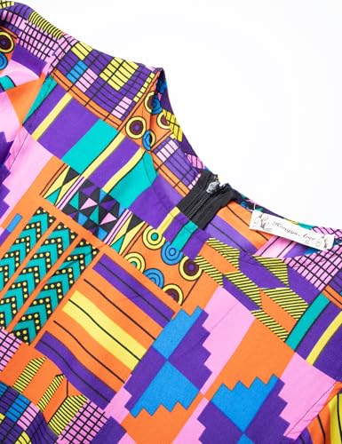 Image of Womens African Vintage Ruffle Trim Sleeve Ankara Tunic Swing Dress