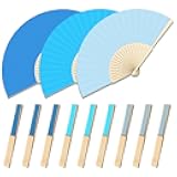 Raveahem 12 Pcs Paper Folding Hand Fan, 8.26 Inch Portable Small Handheld Wedding Fan Bulk for Wedding Guests, Party Favors, Bridal Baby Shower Decorations, 3BlueShades (No Clacking)